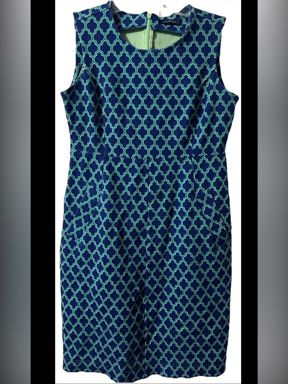 Lands' End Women's  Blue & Green Sz 6 Dress 38” L X 16” Pit 2 Pit w/Pockets EUC
